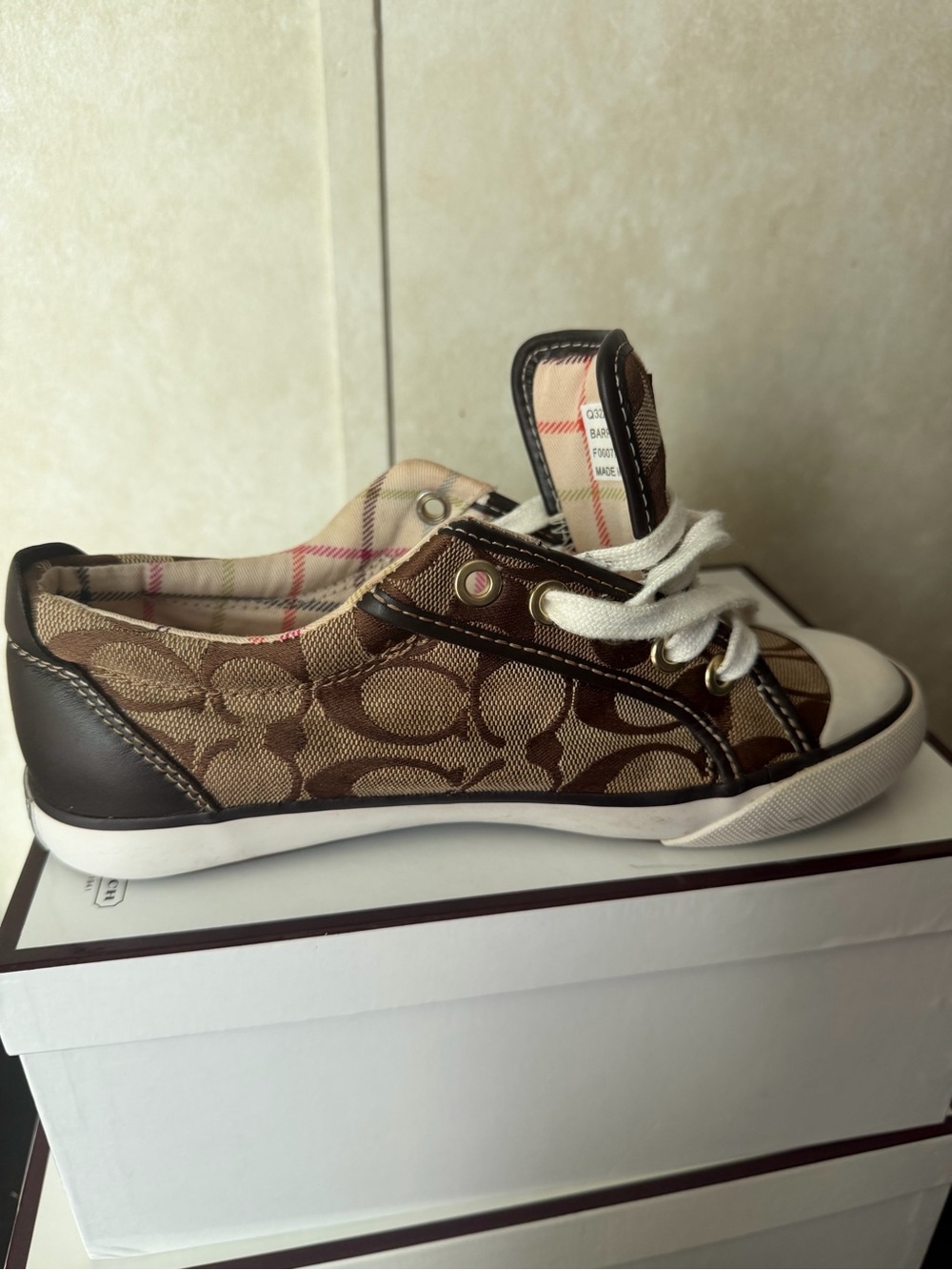Coach Kids Brown Signature Canvas Low-Top Sneaker with White Accents